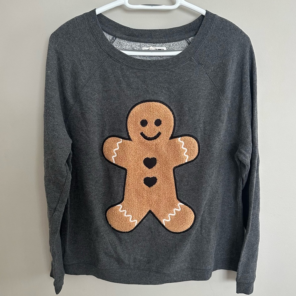 Gray Sweater with Gingerbread Design